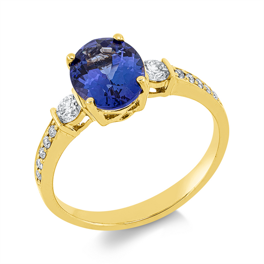 Ring 18 kt GG, 12 Brill. 0,27 ct, TW-si, 1 Tansanit 1,98 ct blau