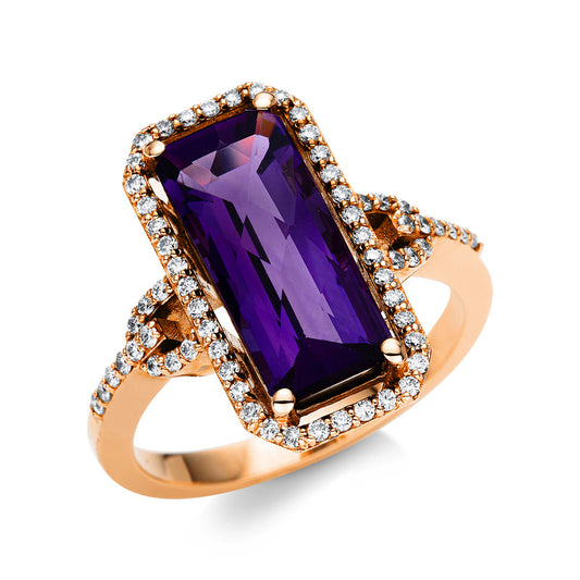 Ring 18 kt RG, 62 Brill. 0,31 ct, TW-vsi, 1 Amethyst 2,73 ct lila