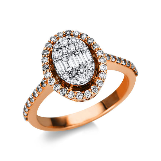 Ring 14 kt RG+WG, 5 Bag. 0,10 ct, TW-vsi/si, 54 Brill. 0,53 ct, TW-vsi/si