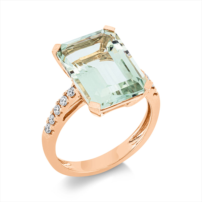 Ring 18 kt RG, 5 Brill. 0,20 ct, TW-si, 1 Amethyst 7,00 ct grün