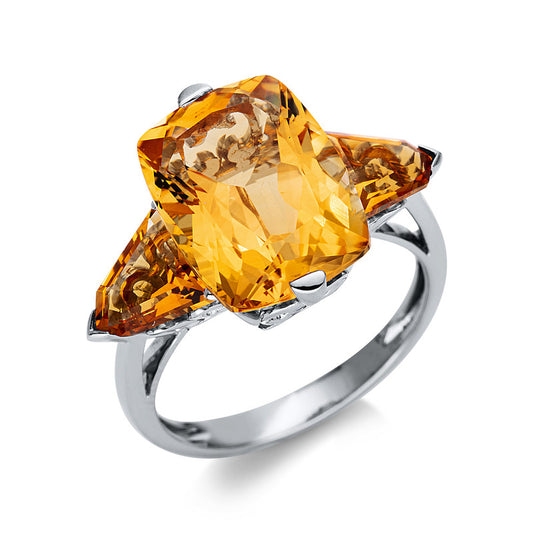 Ring 18 kt WG, 1 Citrin 6,50 ct gold, 2 Citrin 1,90 ct gold