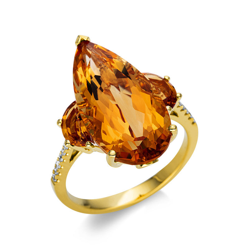 Ring 18 kt GG, 14 Brill. 0,09 ct, TW-si, 1 Citrin 7,80 ct gold, 2 Citrin 1,00 ct gold