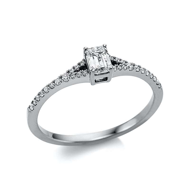 Ring 18 kt WG, 1 Sm.schliff 0,33 ct, TW-si, 28 Brill. 0,12 ct, TW-si