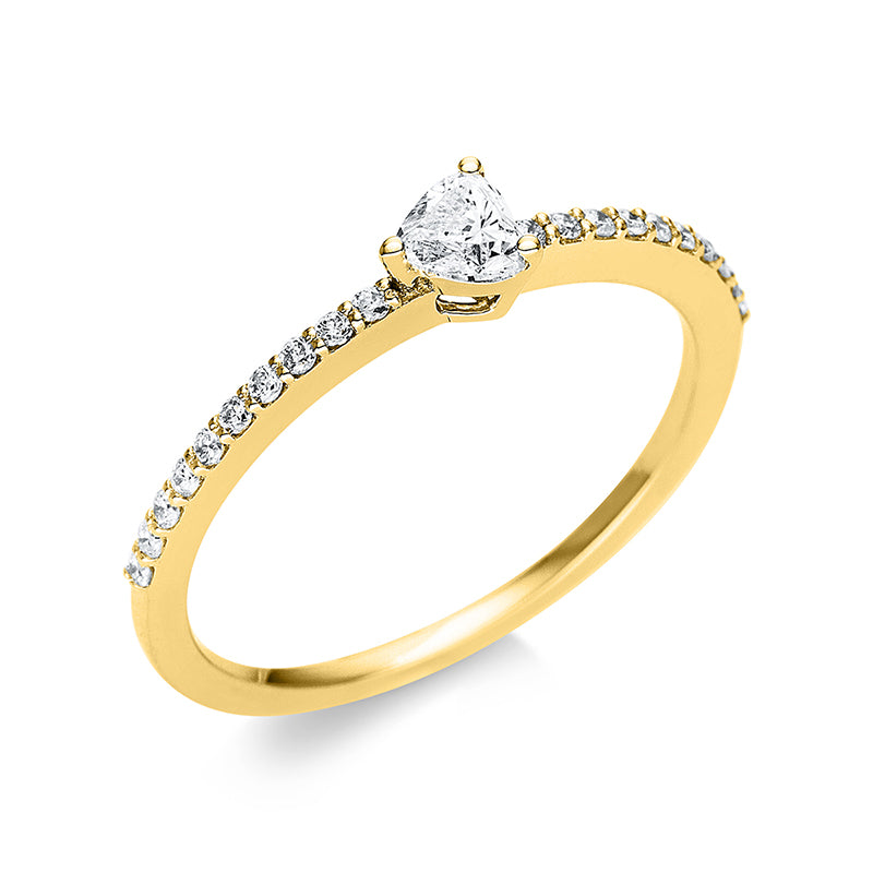 Ring 18 kt GG, 1 Herzschl. 0,20 ct, TW-si, 20 Brill. 0,17 ct, TW-si