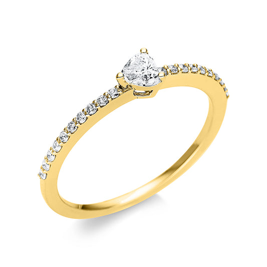 Ring 18 kt GG, 1 Herzschl. 0,20 ct, TW-si, 20 Brill. 0,17 ct, TW-si
