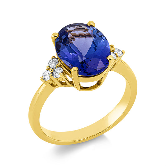 Ring 18 kt GG, 6 Brill. 0,21 ct, TW-si, 1 Tansanit 4,21 ct blau