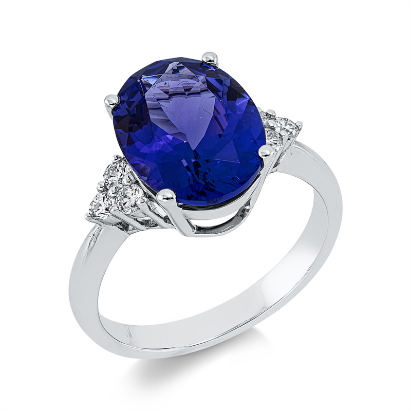 Ring 18 kt WG, 6 Brill. 0,21 ct, TW-si, 1 Tansanit 4,66 ct blau