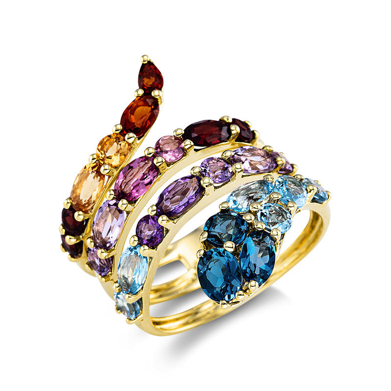 Ring 18 kt GG, 26 Farbsteine 5,00 ct multicolor