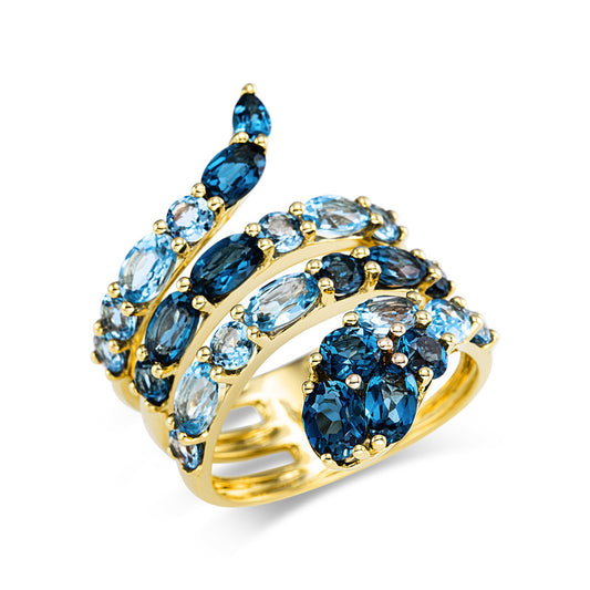 Ring 18 kt GG, 14 Topase 2,60 ct blau, 12 Topase 3,00 ct Lond. blue