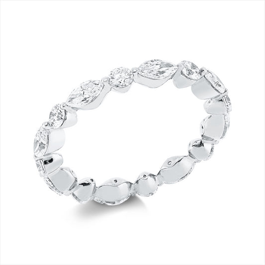 Ring 18 kt WG, 8 Nav. 1,23 ct, TW-vsi, 8 Brill. 0,68 ct, TW-vsi