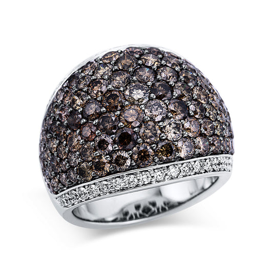 Ring 18 kt WG, Fassung teils schwarz rhodinie, 38 Brill. 0,47 ct, TW-vsi, 103 Brill. 4,57 ct, braun