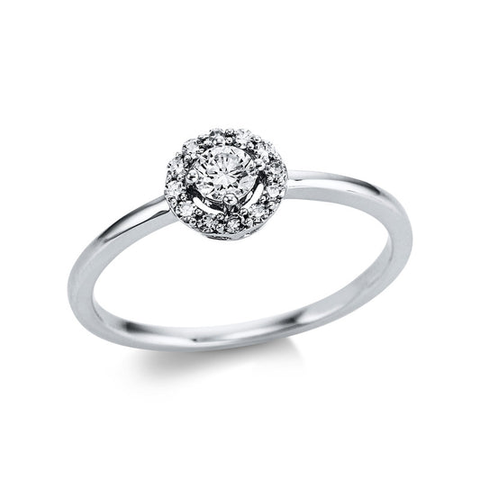 Ring 18 kt WG, 1 Brill. 0,15 ct, TW-si, 13 Brill. 0,24 ct, TW-si