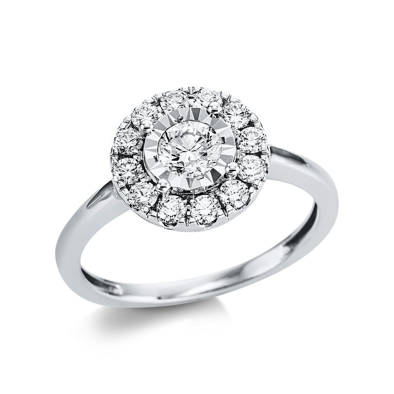 Ring 18 kt WG, 1 Brill. 0,31 ct, TW-si, 12 Brill. 0,42 ct, TW-si