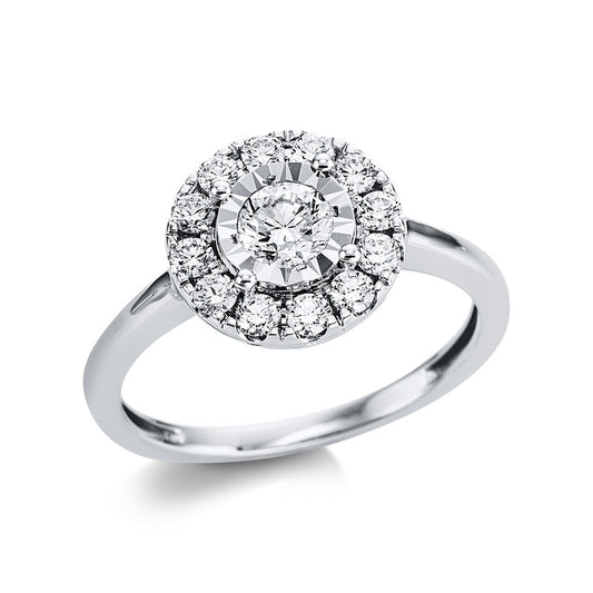 Ring 18 kt WG, 1 Brill. 0,31 ct, TW-si, 12 Brill. 0,42 ct, TW-si