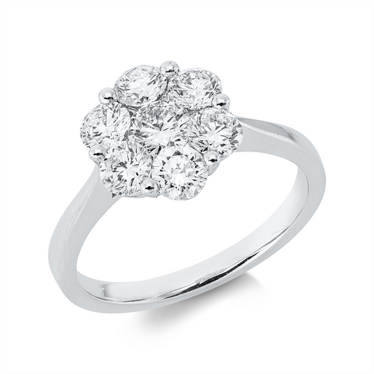Ring 18 kt WG, 1 Brill. 0,29 ct, TW-si, 6 Brill. 1,13 ct, TW-si