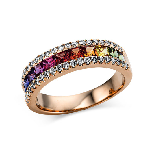 Ring 18 kt RG, 42 Brill. 0,40 ct, TW-si, 11 Saphire 1,36 ct fancy