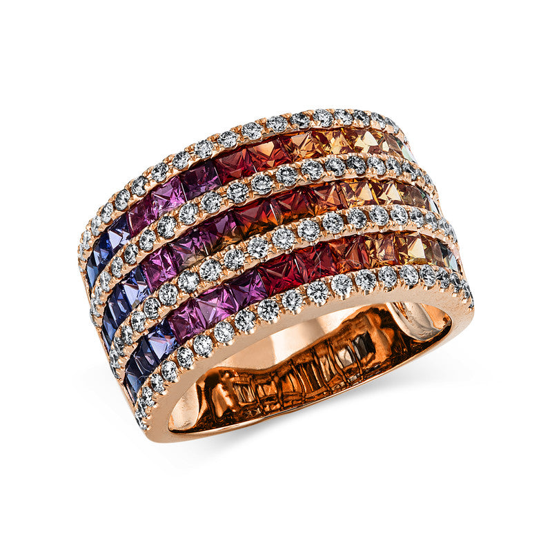 Ring 18 kt RG, 86 Brill. 0,73 ct, TW-si, 45 Saphire 3,47 ct fancy
