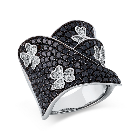 Ring 18 kt WG, Fassung teils schwarz rhodinie, 36 Brill. 0,32 ct, TW-vsi/si, 178 Brill. 4,03 ct, schwarz