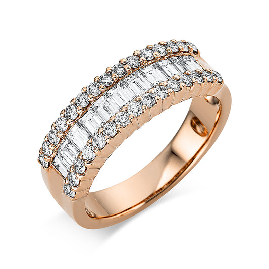 Ring 18 kt RG, 13 Trap. 0,65 ct, TW-vsi, 30 Brill. 0,45 ct, TW-vsi