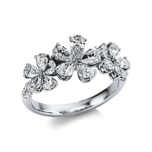 Ring 18 kt WG, 15 Tropfen 1,75 ct, TW-vsi, 26 Brill. 0,12 ct, TW-vsi