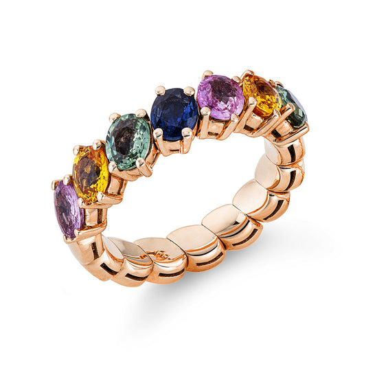 Ring 18 kt RG, Flex-Band, variabel, 7 Saphire 2,91 ct multicolor