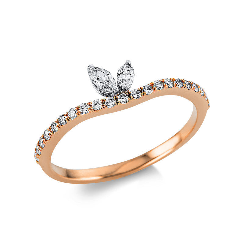 Ring 18 kt RG+WG, 2 Nav. 0,10 ct, TW-vsi/si, 21 Brill. 0,19 ct, TW-vsi/si