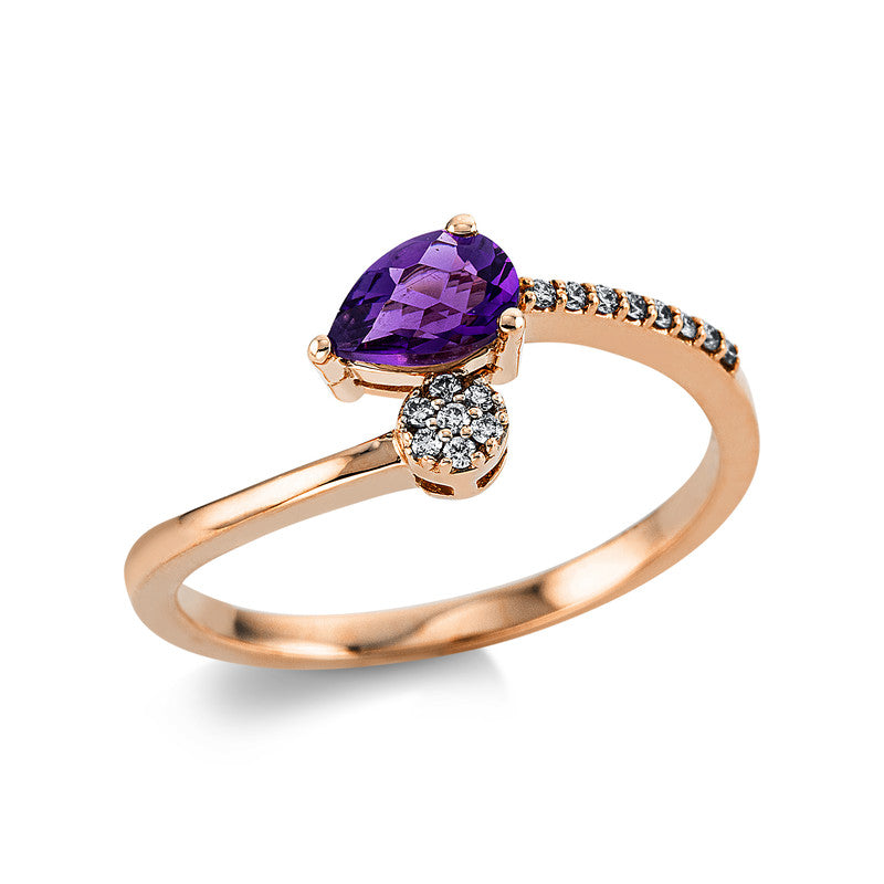 Ring 14 kt RG, 15 Brill. 0,06 ct, TW-vsi, 1 Amethyst 0,37 ct lila