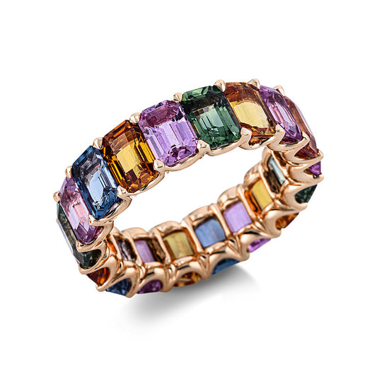 Ring 18 kt RG, 6 Saphire 3,49 ct pink, 12 Saphire 8,17 ct multicolor