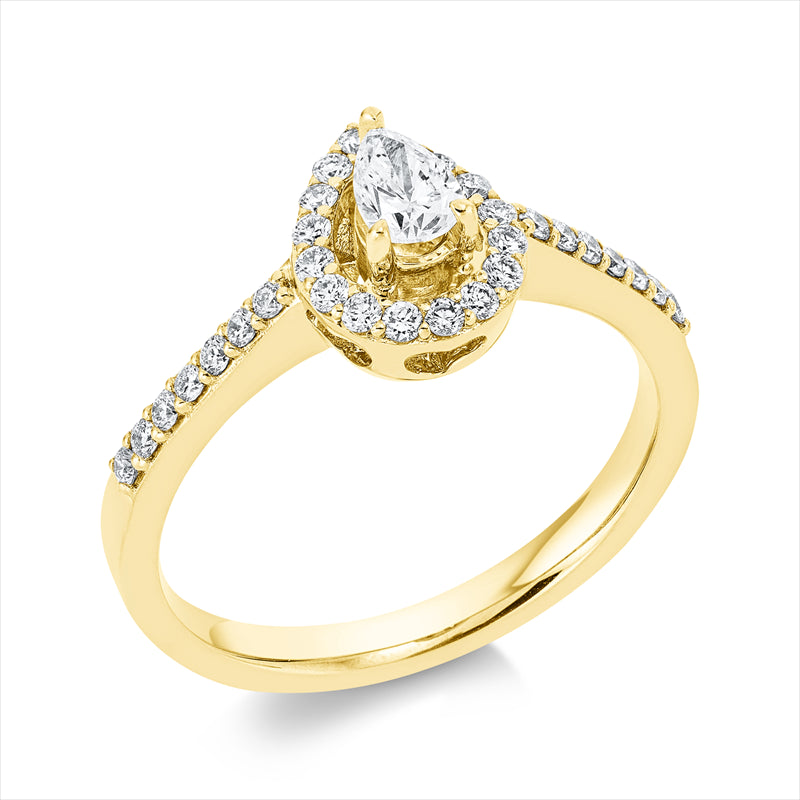 Ring 18 kt GG, 1 Tropfen 0,20 ct, TW-si, 30 Brill. 0,26 ct, TW-si