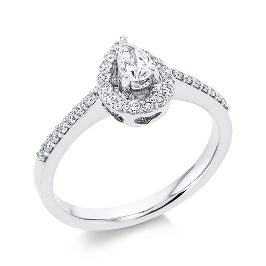 Ring 18 kt WG, 1 Tropfen 0,20 ct, TW-si, 30 Brill. 0,26 ct, TW-si