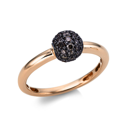 Ring 18 kt RG, Fassung schwarz rhodiniert, 39 Brill. 0,44 ct, braun