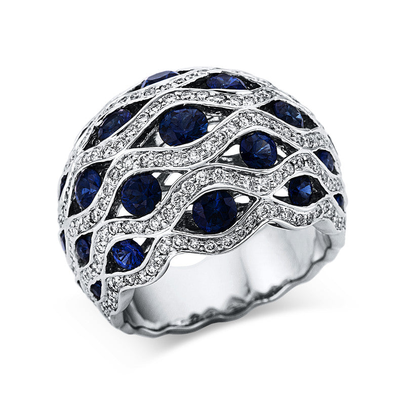 Ring 18 kt WG, 214 Brill. 1,00 ct, TW-vsi, 29 Saphire 2,47 ct blau