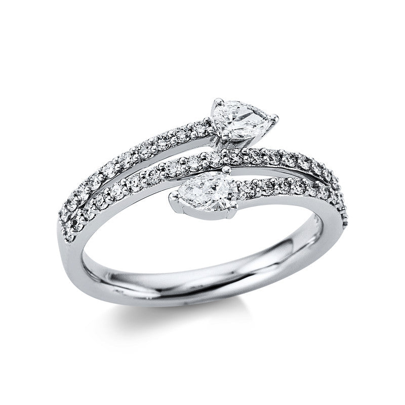 Ring 18 kt WG, 2 Tropfen 0,34 ct, TW-vsi, 40 Brill. 0,34 ct, TW-vsi