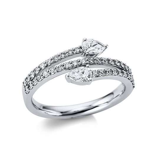 Ring 18 kt WG, 2 Tropfen 0,34 ct, TW-vsi, 40 Brill. 0,34 ct, TW-vsi