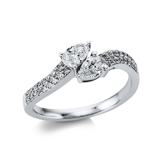 Ring 950 Pt Platin, 2 Tropfen 0,52 ct, TW-vsi, 34 Brill. 0,21 ct, TW-vsi