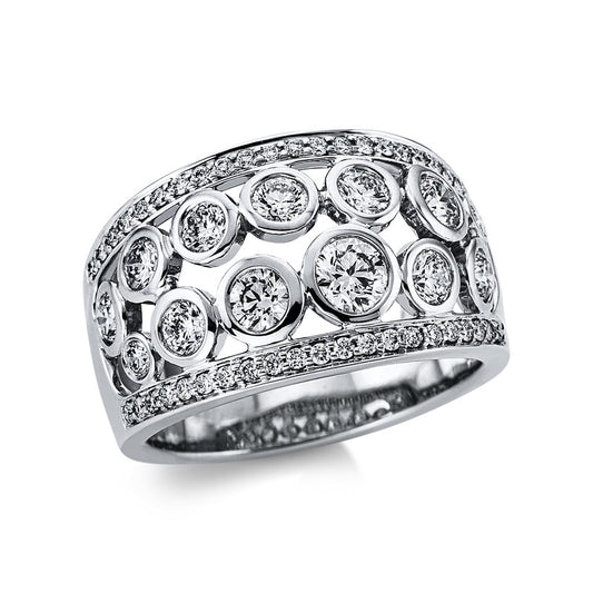 Ring 18 kt WG, 13 Brill. 1,28 ct, TW-vsi, 42 Brill. 0,21 ct, TW-vsi