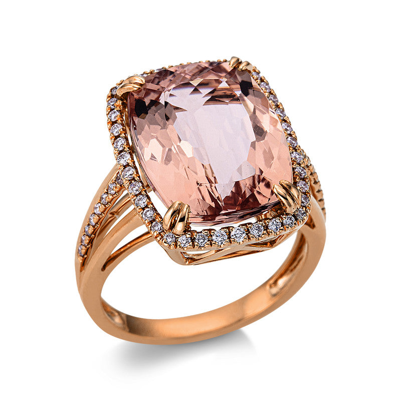 Ring 18 kt RG, 54 Brill. 0,33 ct, TW-si, 1 Morganit 11,30 ct rosé