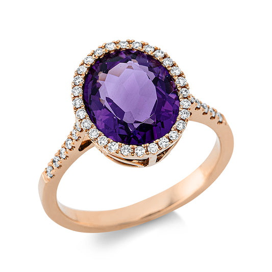 Ring 18 kt RG, 40 Brill. 0,20 ct, TW-si, 1 Amethyst 3,60 ct lila