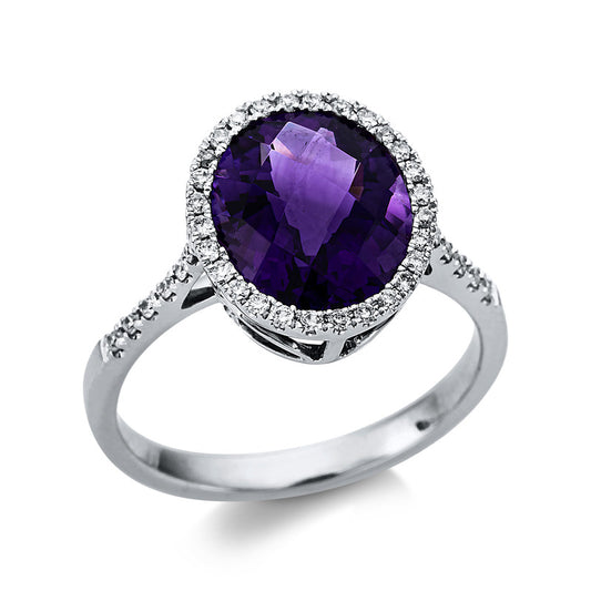 Ring 18 kt WG, 40 Brill. 0,23 ct, TW-si, 1 Amethyst 3,30 ct lila