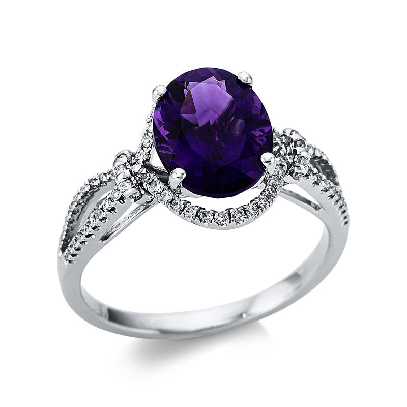 Ring 18 kt WG, 32 Brill. 0,17 ct, TW-si, 1 Amethyst 2,20 ct lila