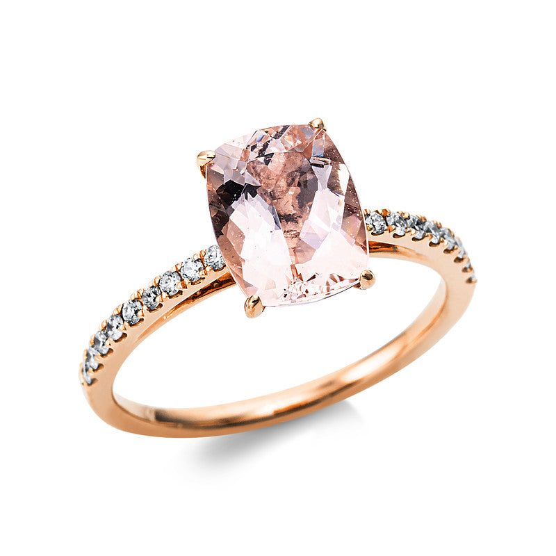 Ring 18 kt RG, 18 Brill. 0,15 ct, TW-si, 1 Morganit 2,01 ct rosé