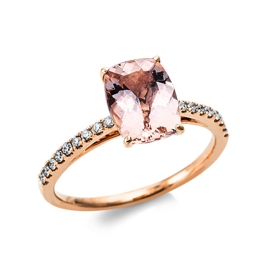 Ring 18 kt RG, 10 Brill. 0,09 ct, TW-si, 8 Brill. 0,05 ct, TW-si, 1 Morganit 1,78 ct rosé