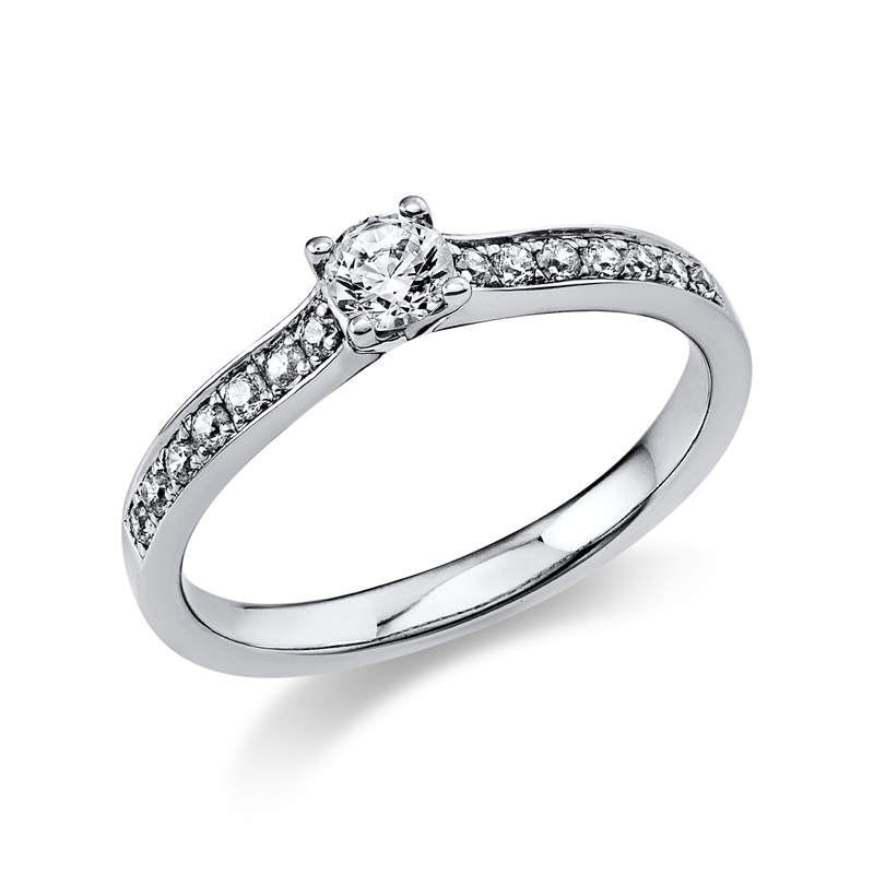 Ring 14 kt WG, GIA5186859676, 1 Brill. 0,30 ct, F-si, 12 Brill. 0,23 ct, TW-si