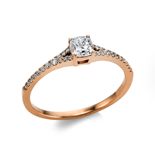 Ring 18 kt RG, 1 Cushion 0,31 ct, TW-si, 28 Brill. 0,12 ct, TW-si