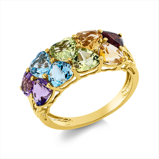 Ring 18 kt GG, 9 Farbsteine 4,80ct, multicolor