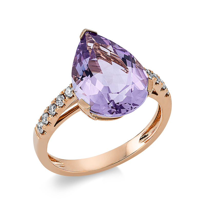 Ring 18 kt RG, 10 Brill. 0,23 ct, TW-si, 1 Amethyst 4,70 ct pink