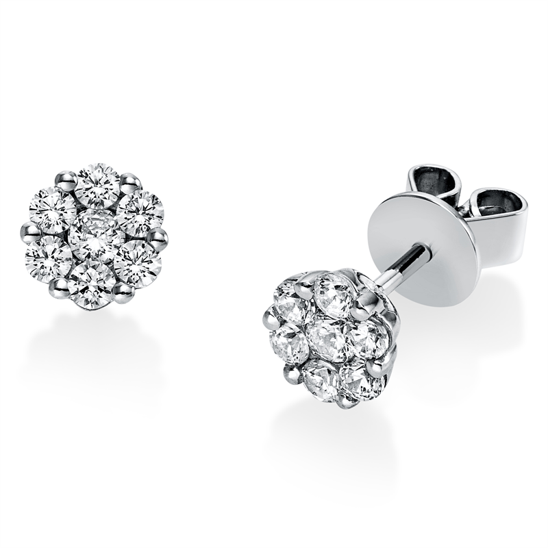 Ohrstecker 950 Pt Platin, 2 Brill. 0,08 ct, TW-si, 12 Brill. 0,45 ct, TW-si