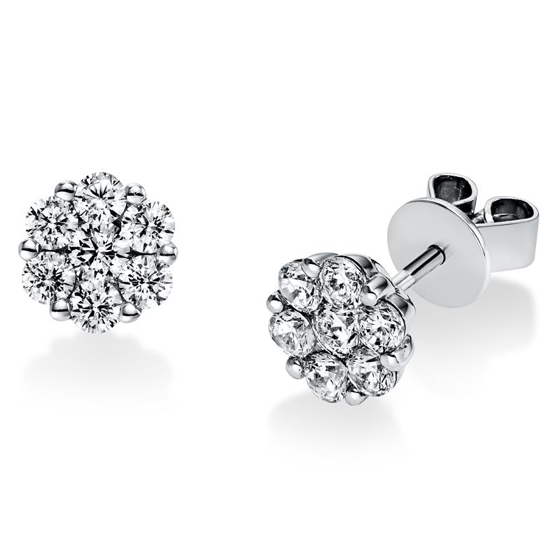 Ohrstecker 14 kt WG, 12 Brill. 0,68 ct, TW-si, 2 Brill. 0,16 ct, TW-si