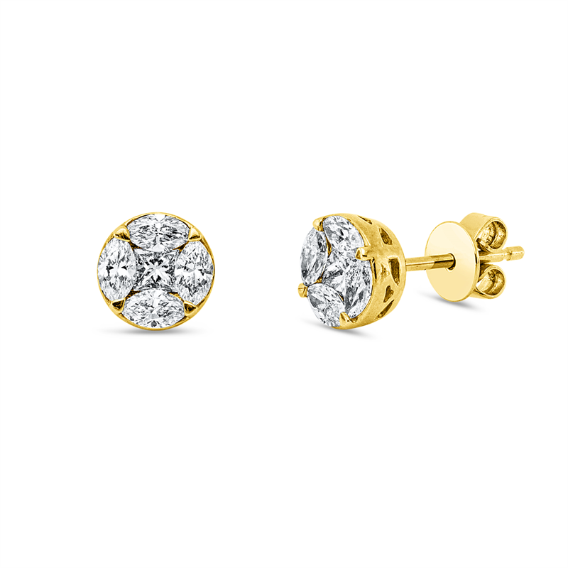 Ohrstecker 18 kt GG, 2 Princ. 0,16 ct, W-vsi/si, 8 Nav. 0,52 ct, TW-vsi/si