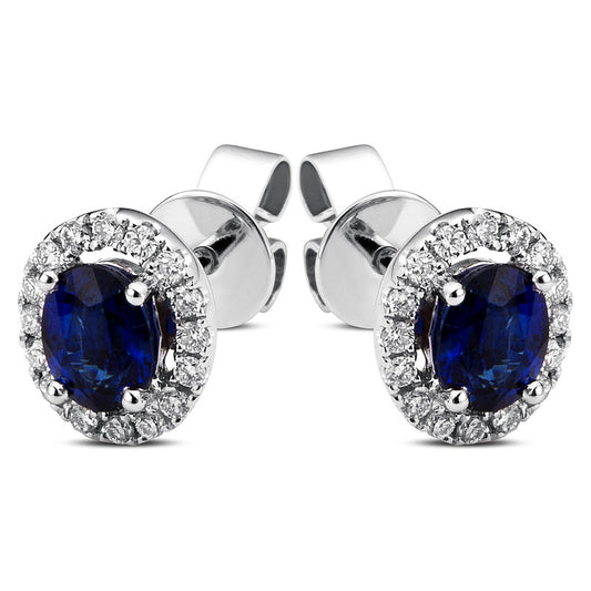 Ohrstecker 18 kt WG, 32 Brill. 0,18 ct, TW-si, 2 Saphire 0,76 ct blau